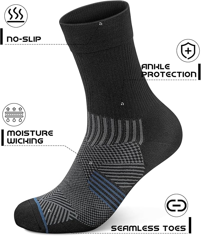 PAPLUS 3 Pairs Running Compression Socks for Men & Women, Atheltic Crew Socks with Cushion, Arch Support for Hiking, Cycling