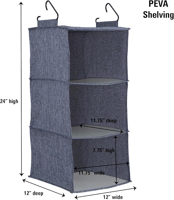 Household Essentials Hanging Cotton Blend Closet Organizer with 3 Storage Shelves, Denim