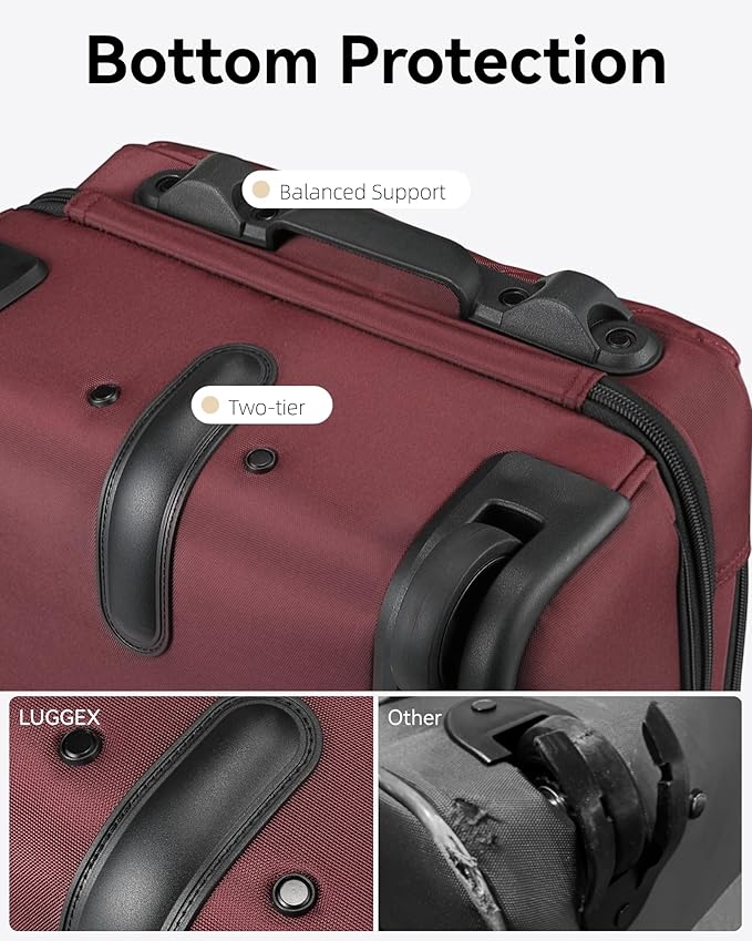 LUGGEX Underseat Carry On Luggage with Wheels, Stylish Lightweight Under Seat Luggage, Soft Sided Personal Item Suitcase for Short Trip (Dark Scarlet, 16 Inch)