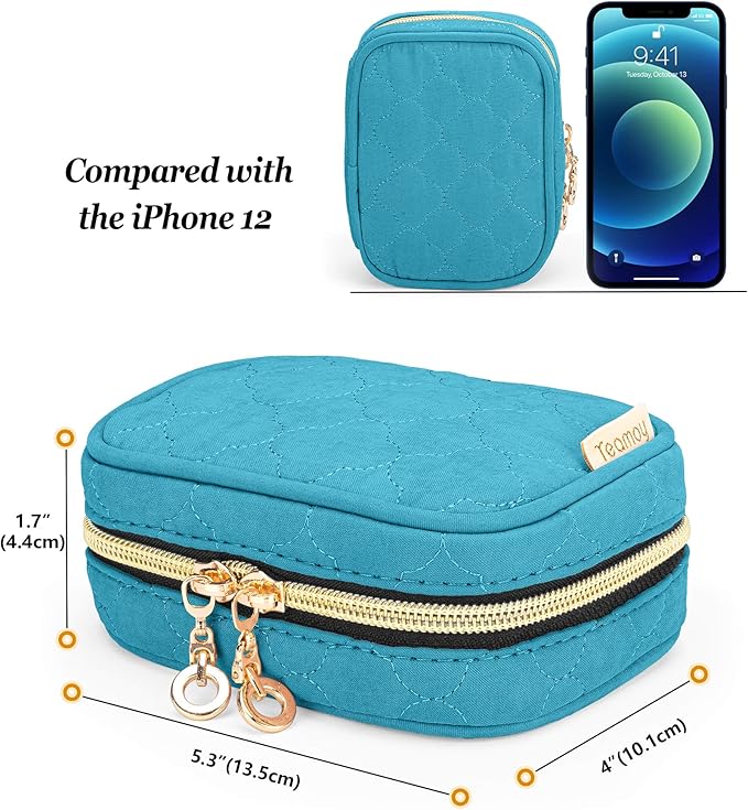 Teamoy Mini Jewelry Travel Case, Storage Organizer Bag for Earrings, Necklace, Rings, Teal