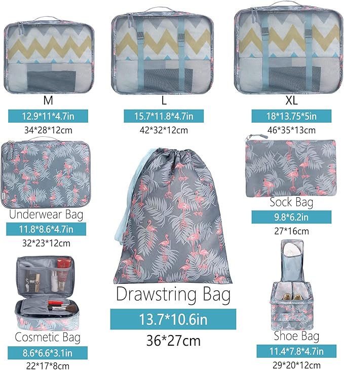 BAGAIL 8 Set Packing Cubes Luggage Packing Organizers for Travel Accessories-Red Flamingo