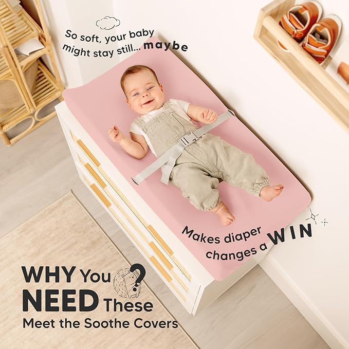 2-Pack Organic Changing Pad Covers for Girl, Boy, Neutral - 100% Cotton Changing Table Pad Cover, Soft Baby Nursery Diaper Changing Pad Sheets, Contour Changing Pads Liners, Change Pad Cover (Rose)