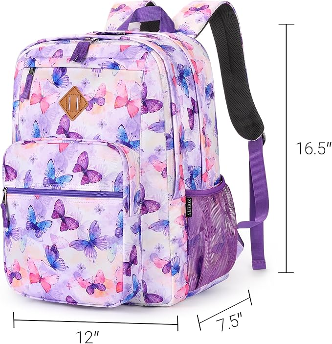 ZORFIN 26L Backpack for College, and Travel: Water Resistant Bookbag - Butterfly Purple
