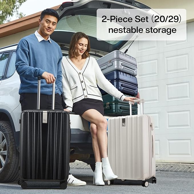 Hanke Luggage Sets 2 piece Carry On Luggage with Wheels PC Hard Shell Suitcases Lightweight Checked Travel Luggage Large Travel Suitcase Woman Men 20/29 Inch(Jet Black)