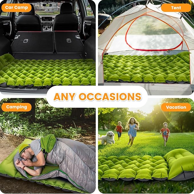 Ultralight Camping Sleeping Pad with Built-in Pillow & Foot Pump, Compact Inflatable Air Mattress for Backpacking, Hiking, Tent, Travel Camp & Outdoor Adventures