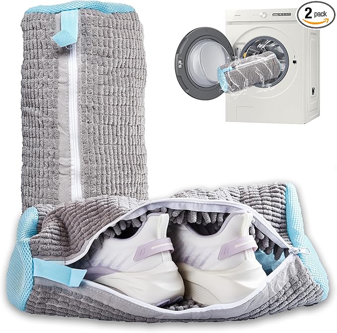 Shoe Washing Machine Bag, 2Pcs Reusable Shoe Cleaning Bag for Washing Machine, Shoe Laundry Bag for Washer, Cleaner bag for Sneakers Tennis Shoes (Grey 2pcs)