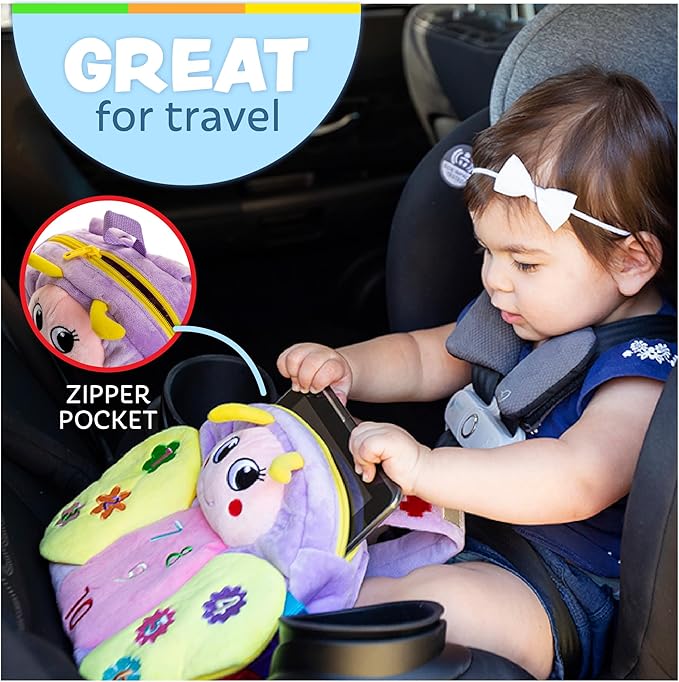 Buckle Toys Blossom Butterfly Toddler Backpack with Buckles and Toddler Learning Activities and Sensory Toys for Toddlers 1-3, Travel Essentials & Road Trip Activities for Fine Motor Skill Development