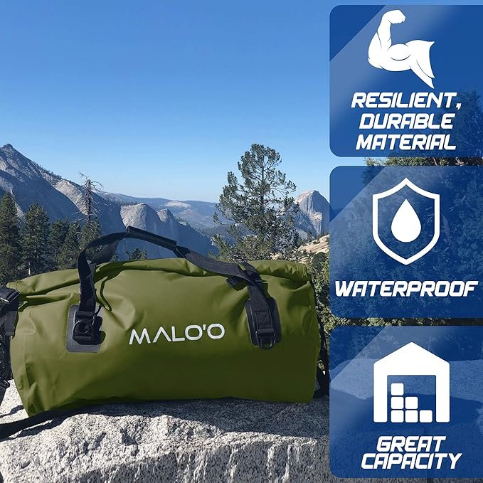 Malo'o Waterproof Dry Bag Duffel 40L/60L/100L, Roll Top Duffel Keeps Gear Dry for Kayaking, Rafting, Boating, Swimming, Camping, Hiking, Beach, Fishing - Internal & External Pockets and Molle Loops