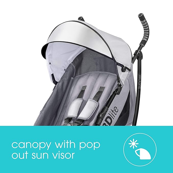 Summer Infant 3Dlite Convenience Stroller, Gray - Lightweight Stroller with Aluminum Frame, Large Seat Area, 4 Position Recline, Extra Large Storage Basket - Infant Stroller for Travel and More