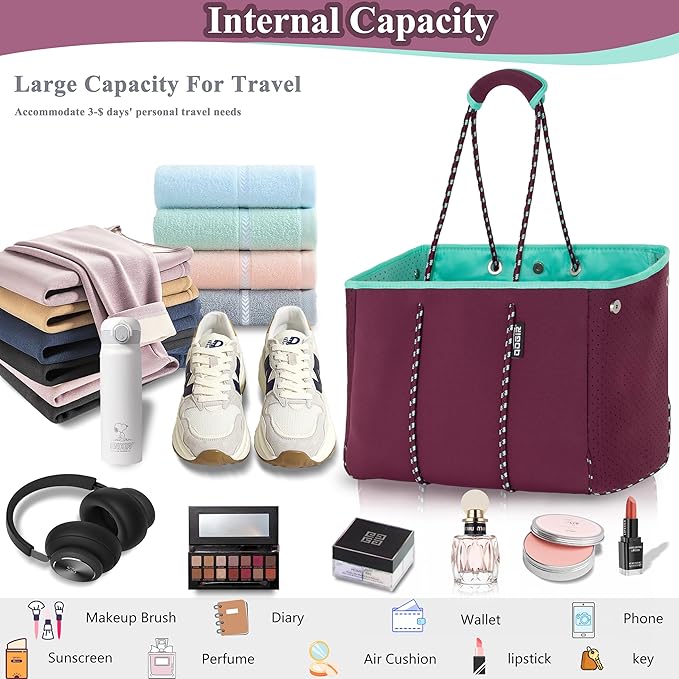 QOGiR Neoprene Multipurpose Beach Bag Tote with Inner Zipper Pocket … … … …