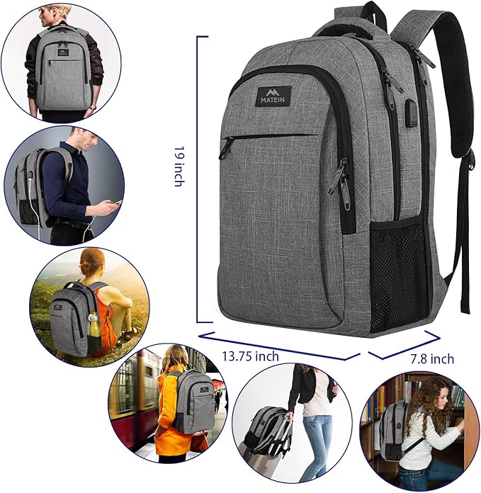 17 Inch Laptop Backpack, MATEIN TSA Large Backpack for Travel and Business with USB Charger Port, Water Resistant Big Flight Approved Weekender Carry-On Backpack with Luggage Sleeve for Women and Men
