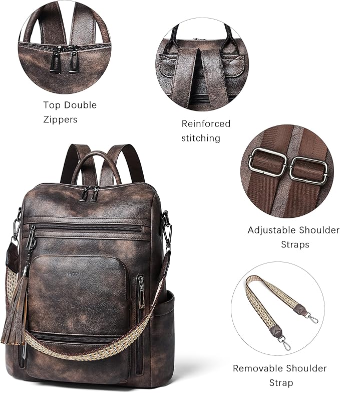 Shrrie Vegan Leather Laptop Backpack for Women 15.6 inch Work Backpack Fashion Travel Backpack Purse for Travel College Work