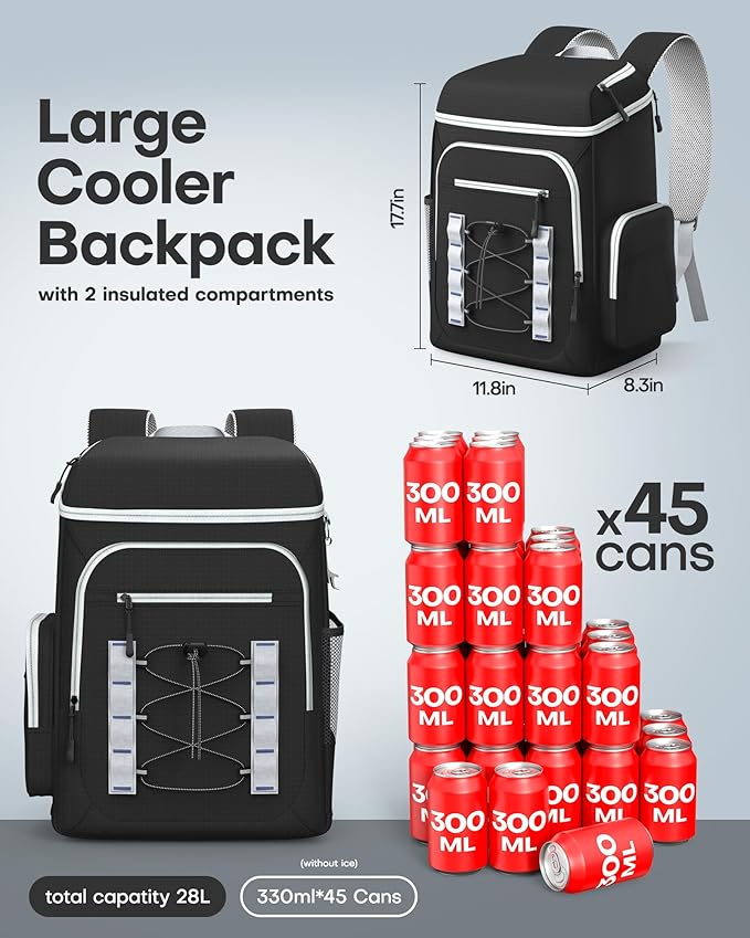 HOTOR Backpack Cooler Bag - 30/45 cans Large Backpack Coolers Insulated Leak Proof with Multiple Pockets, Small Cooler as Beach Cooler for Travel, Hiking, Camping