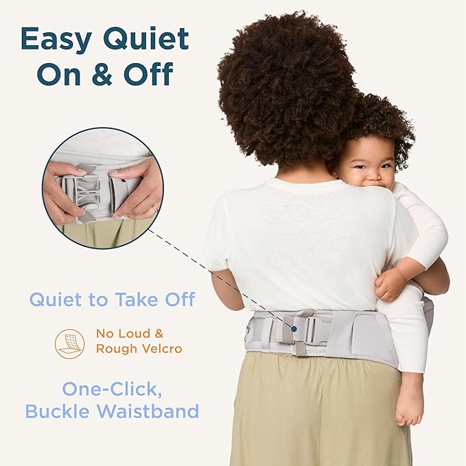 Ergobaby Lift Ergonomic Baby Hip Seat Carrier with Storage, Comfortable Wide Waistbelt and Lumbar Support (17lbs - 45lbs) - Anti-slip Toddler Carrier - Pearl Grey