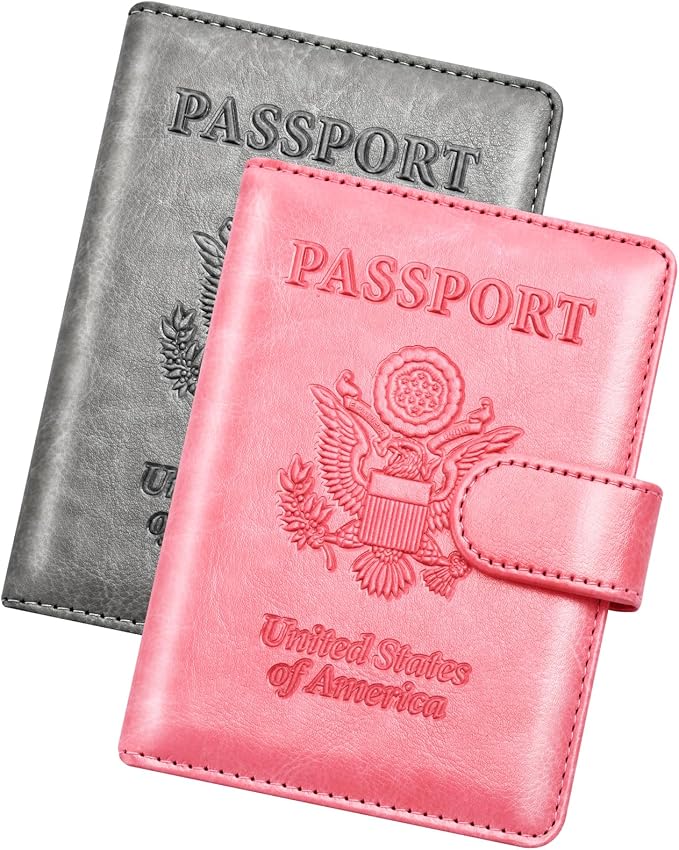 Herain Passport Holder for Travel Cruise Essentials, 2 Pcs Passport Cover Wallet Case Women Men Family, RFID Passports Book Card Holders Travel Accessorie Gifts Must Haves