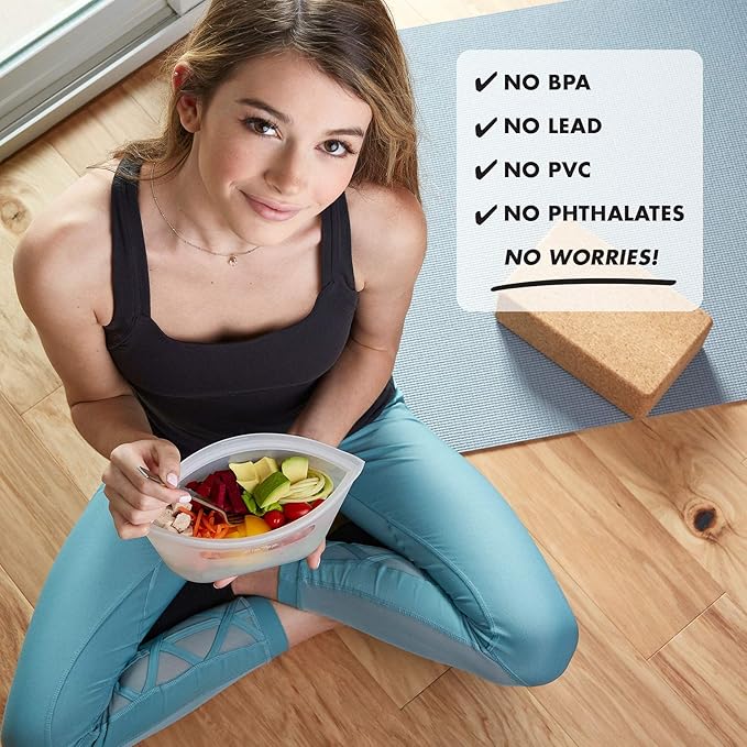 Zip Top Reusable Food Storage Bags | Large Dish [Gray] | Silicone Meal Prep Container | Microwave, Dishwasher and Freezer Safe | Made in the USA