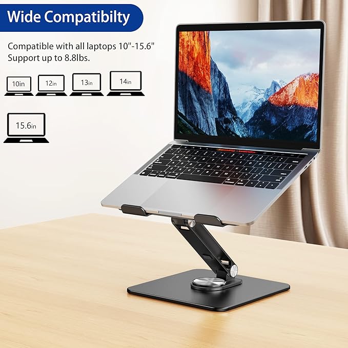 BESIGN LSX7 Laptop Stand with 360 Rotating Base, Ergonomic Adjustable Notebook Riser Holder Compatible with Air, Pro, Dell, HP, Lenovo More 10-15.6" Laptops (Black)