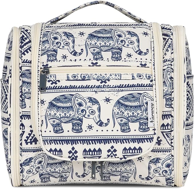 Narwey Hanging Toiletry Bag for Women Travel Makeup Bag Organizer Toiletries Bag for Cosmetics Essentials Accessories (Large, Elephant)