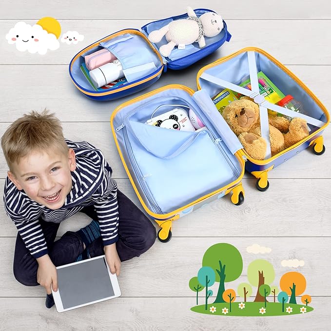 HONEY JOY Kids Luggage, 12" Toddler Backpack & 16" Travel Suitcase with Wheels, Lightweight Toddler Girls Suitcase, Durable ABS Hardshell, 2Pcs Carry On Luggage Set for Boys Girls