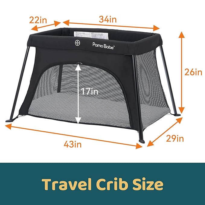 Pamo Babe Travel Crib Lightweight Baby Playard with Mattress Compact Play Yard with Detachable Legs