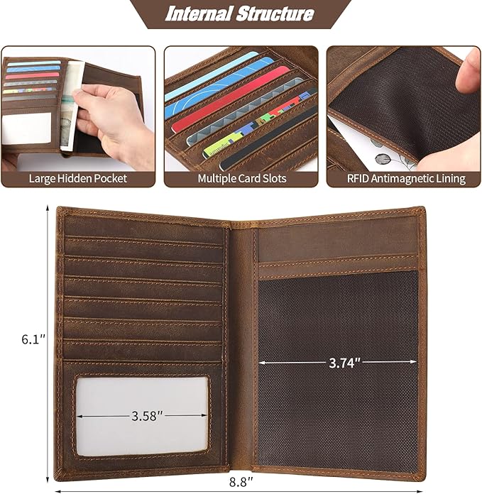 Jack&Chris Leather Passport Holder RFID Blocking Passport Travel Wallet Cover Case for Men Women Brown JC17