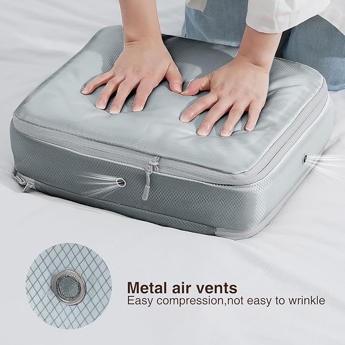 DIMJ Compression Storage Bags 8 Pack, 19L Clothes Storage Organizer for Blanket, Sweater, Closet, Sheet Storage Organizer Compression Packing Cubes for Sheet Bedding Toys Storage with Zipper(Gray)