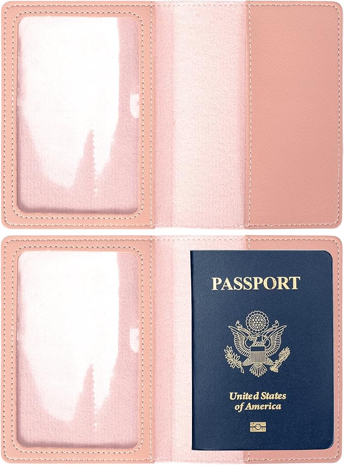 2 Pack Passport covers and Vaccine Card Holder PU Leather Passport Wallet Vaccine Case Protector Slot Travel Passport Wallets for Women & Men (Blue & Pink)