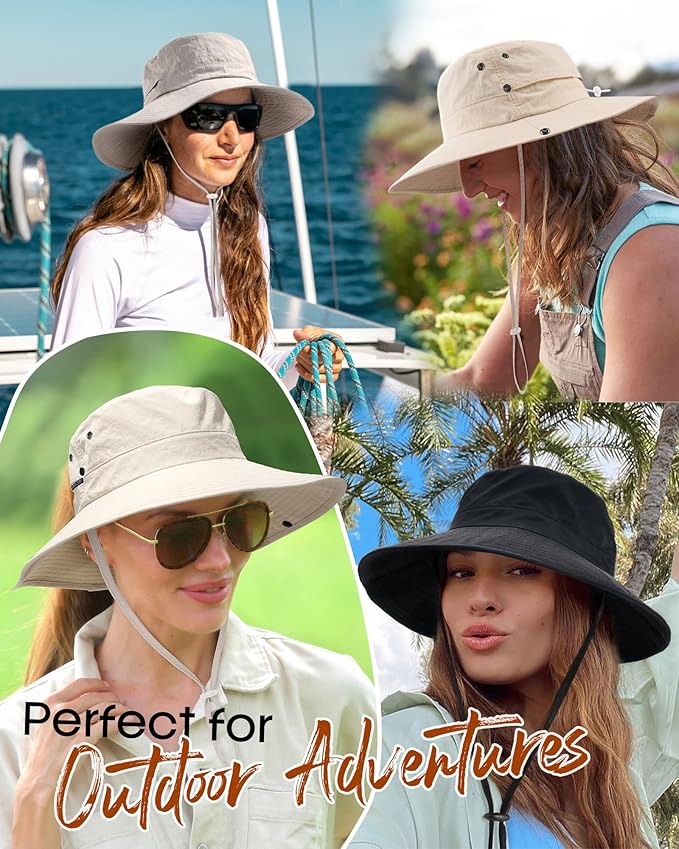 FURTALK Sun Hats for Women with Ponytail Hole Wide Brim Beach Bucket Hat UPF 50+ Fishing Hiking Outdoor Hats