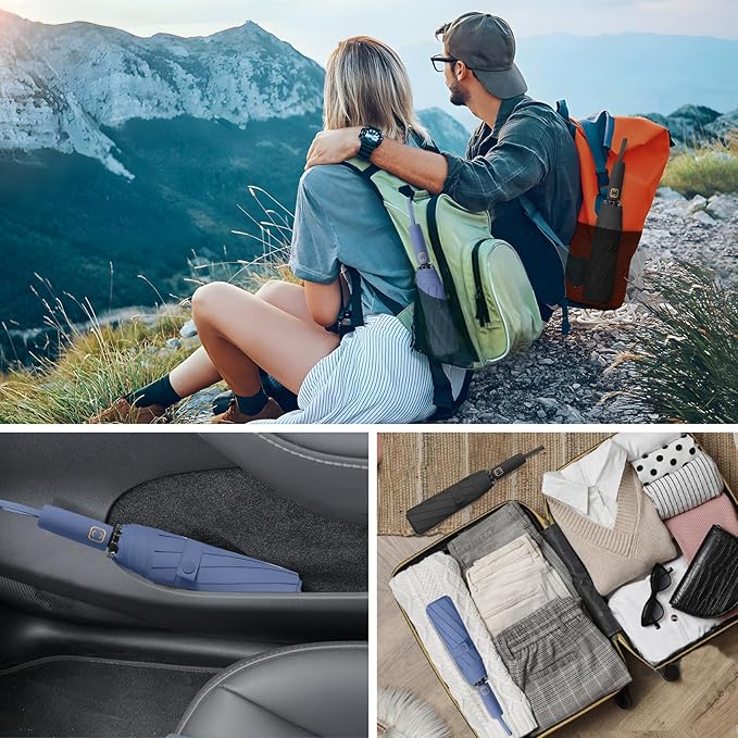 2-Pack Windproof, Waterproof, UV-Blocking Portable Travel Umbrella, Compact Sun & Rain Folding Umbrella, Double Rib Structure, Large Auto Open and Close Car Umbrella