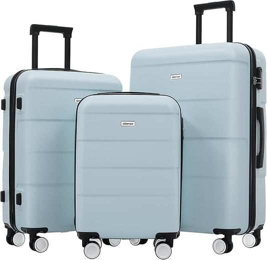 Merax Luggage Sets of 3 Piece Carry on Suitcase Airline Approved,Hardcase Suitcase Set with Double Spinner Wheels,Light Blue