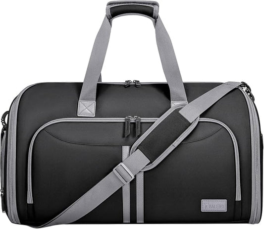 BALEINE Convertible Garment Bag with Shoe Compartment, 2 in 1 Carry on Garment Duffle Bags for Travel, Suit Bag for Men Women (Black)