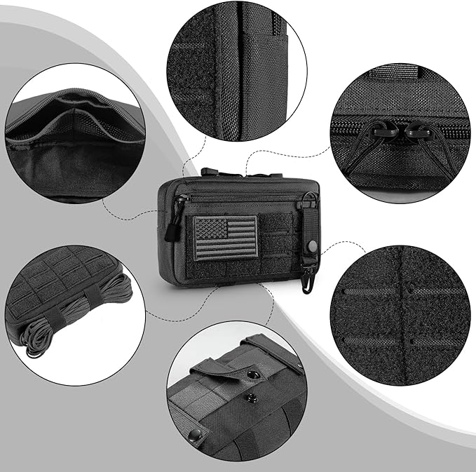 Tactical Molle Admin Pouch Utility Laser Cut EDC Tool Pouch Bag Horizontal Modular Pouches Include US Flag Patch and Keychain