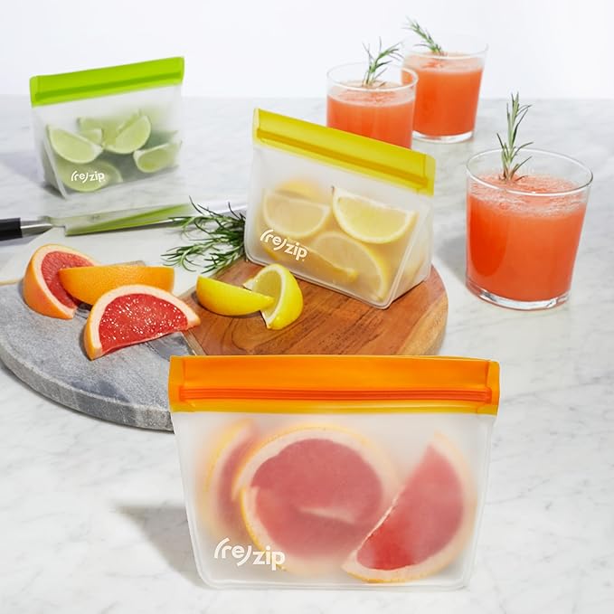 (re) zip 5-pack Stand-Up Reusable Bags | BPA-Free, Food Grade, Leakproof, Freezer and Dishwasher Safe | 5 Snack-Size Bags (1-Cup / 8-Oz) | Multicolor for Easy Organization