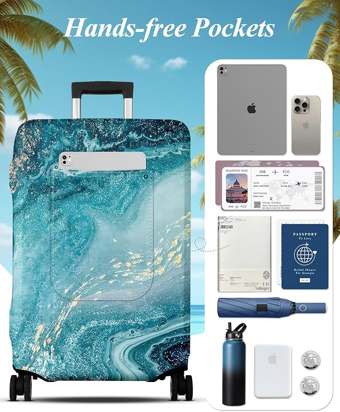 Slohif Luggage Cover for Suitcase Tsa Approved Protector - Luggage Sleeve Large Suit Case Cover Travel Stretch Baggage Case Protective Washable Fit 31-32 Inch Sea Wave XL