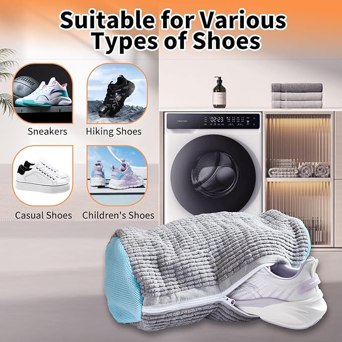 Shoe Washing Machine Bag, 2Pcs Reusable Shoe Cleaning Bag for Washing Machine, Shoe Laundry Bag for Washer, Cleaner bag for Sneakers Tennis Shoes (Grey 2pcs)