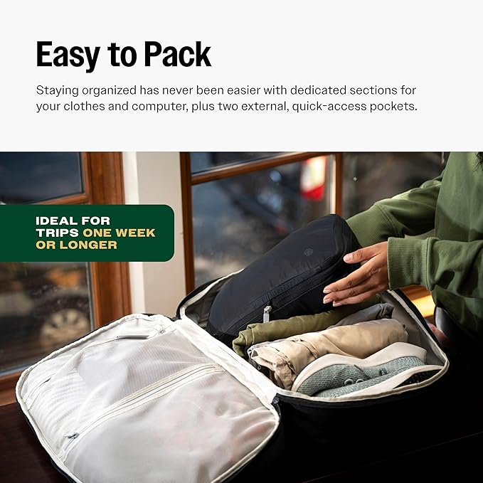 Tortuga 40L Travel Backpack Lite, Black - Large Carry-On Travel Backpack for Men and Women - Durable, Comfortable, Easy to Pack, Airline-Approved Bag with Laptop Compartment