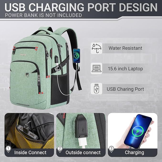 40L Expandable Laptop Backpack, Anti-thief Travel Backpack with USB Charging Port, Airline Approved Business Waterproof Carry on Luggage, Fits 15.6" Laptop for Men Women