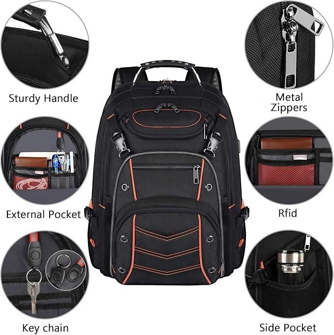 VECKUSON 18.4 Laptop Backpack for Men, 55L Extra Large Gaming Laptops Backpack with USB Charger Port,TSA Friendly Flight Approved and RFID Anti-Theft Pocket