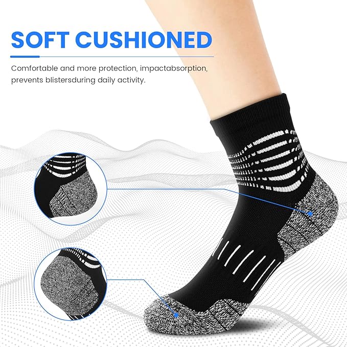 IRAMY Ankle Compression Socks for Men Athletic Running Socks with Cushioned Support 3 Pairs