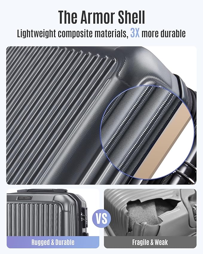 LIGHT FLIGHT Carry On Luggage 22x14x9 Airline Approved, Durable Hard Shell Carry On Suitcases with Wheels, Expandable Hardside Lightweight Travel Luggage with TSA Lock 20 Inch Carry on, Glacier Gray