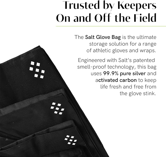 Salt Glove Bag Smell-Proof Durable Odor Containing Bag for Gloves - Large - Water-Resistant and Easy to Clean Smell Proof Bag - Black