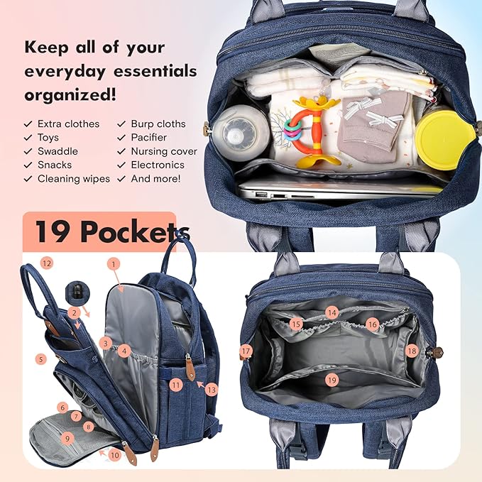 Dikaslon Diaper Bag Backpack with Portable Changing Pad, Pacifier Case and Stroller Straps, Large Unisex Baby Bags for Boys Girls, Multipurpose Travel Back Pack Moms Dads, Peacock blue