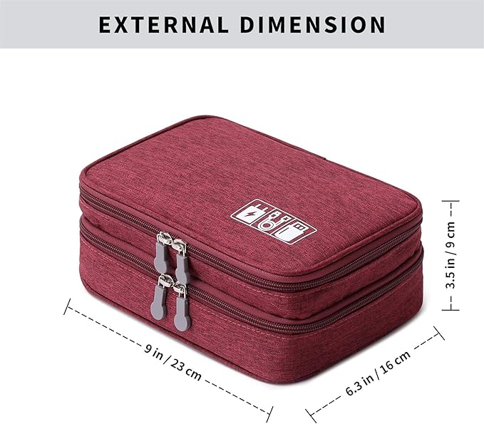 Travel Cable Organizer Bag, Electronic Accessories Case Portable Double Layer Cable Storage Bag for Cord,phone,Charger, Flash Drive, Phone, SD Card,Personal Items - (Red)