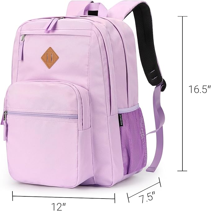 ZORFIN 26L Backpack for College, and Travel: Water Resistant Bookbag - Light Purple