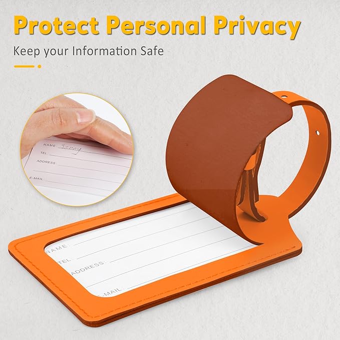 Travelambo Luggage Tags for Suitcases PU Leather Travel Tags Bag Tags Privacy Protection Travel Essentials