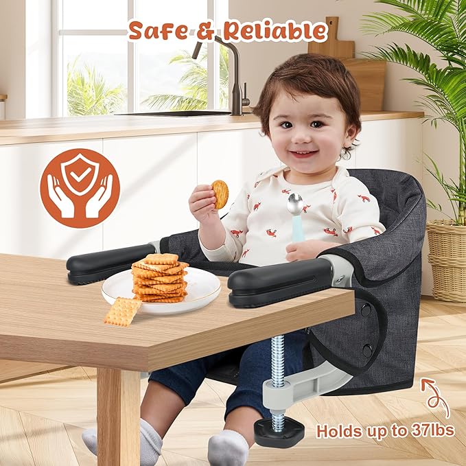 Hook On High Chair, Jozzve Baby High Chair, Portable High Chair for Travel, Foldable Fast Table Chair with Storage Bag, Baby Feeding Seat Clip On High Chair for Home and Travel (Black)