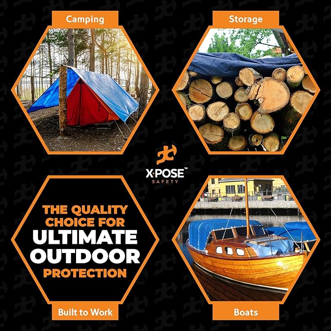 Better Blue Poly Tarp 10' x 12' - Multipurpose Protective Cover - Lightweight, Durable, Waterproof, Weather Proof - 5 Mil Thick Polyethylene - by Xpose Safety