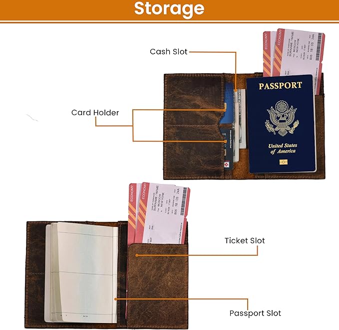 LEATHER VILLAGE Leather Passport Holder Cover – Travel Wallet with Card Slots, Vintage Passport Case for Men & Women – Cute Organizer for Travel Accessories & Documents - Distressed Brown
