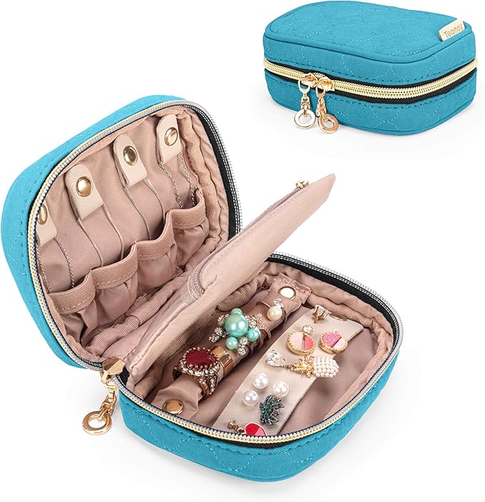 Teamoy Mini Jewelry Travel Case, Storage Organizer Bag for Earrings, Necklace, Rings, Teal