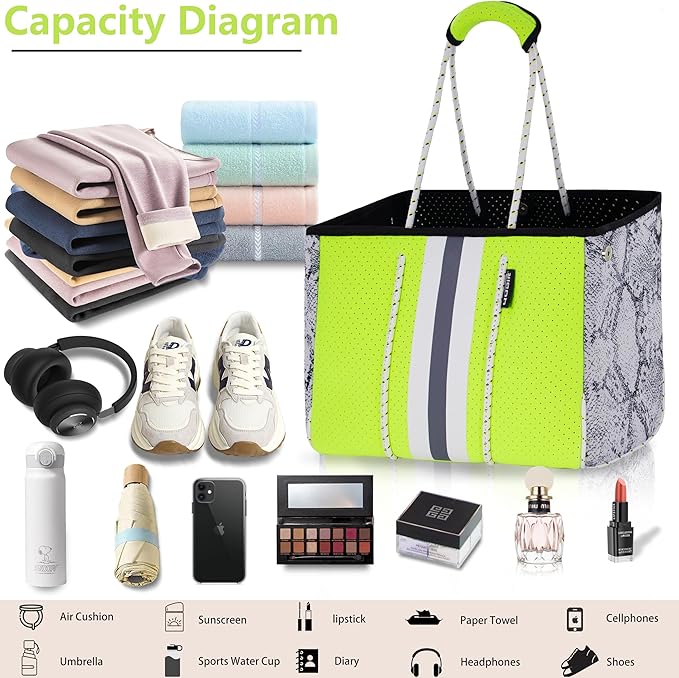 QOGiR Neoprene Multipurpose Beach Bag Tote with Inner Zipper Pocket … … … …